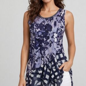 Simply Vera Vera Wang Abstract Blue and White Sleeveless Blouse